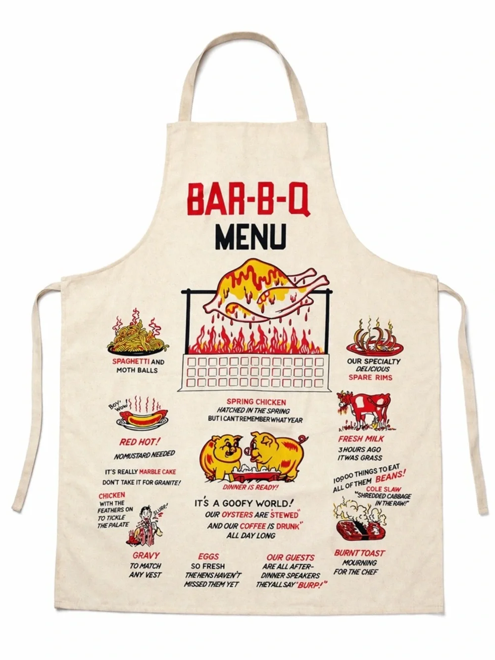 Vtg 50s 60s BBQ Menu Apron Novelty Kitsch Mid Century Modern Rare Graphic MCM